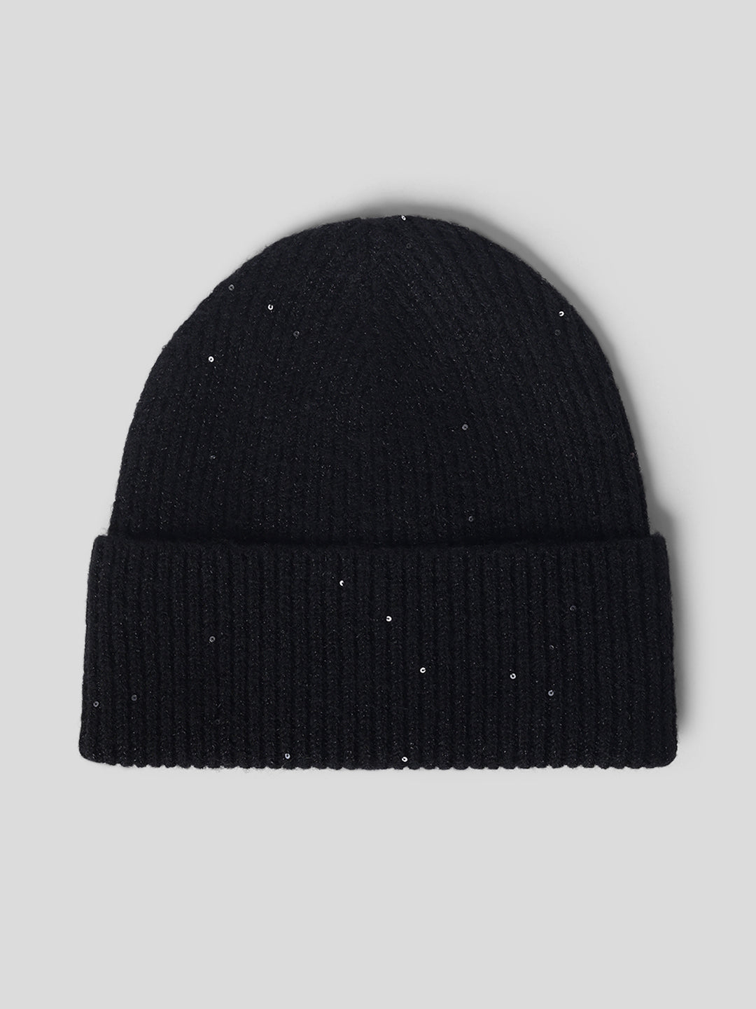 Black Ribbed Glitter Beanie