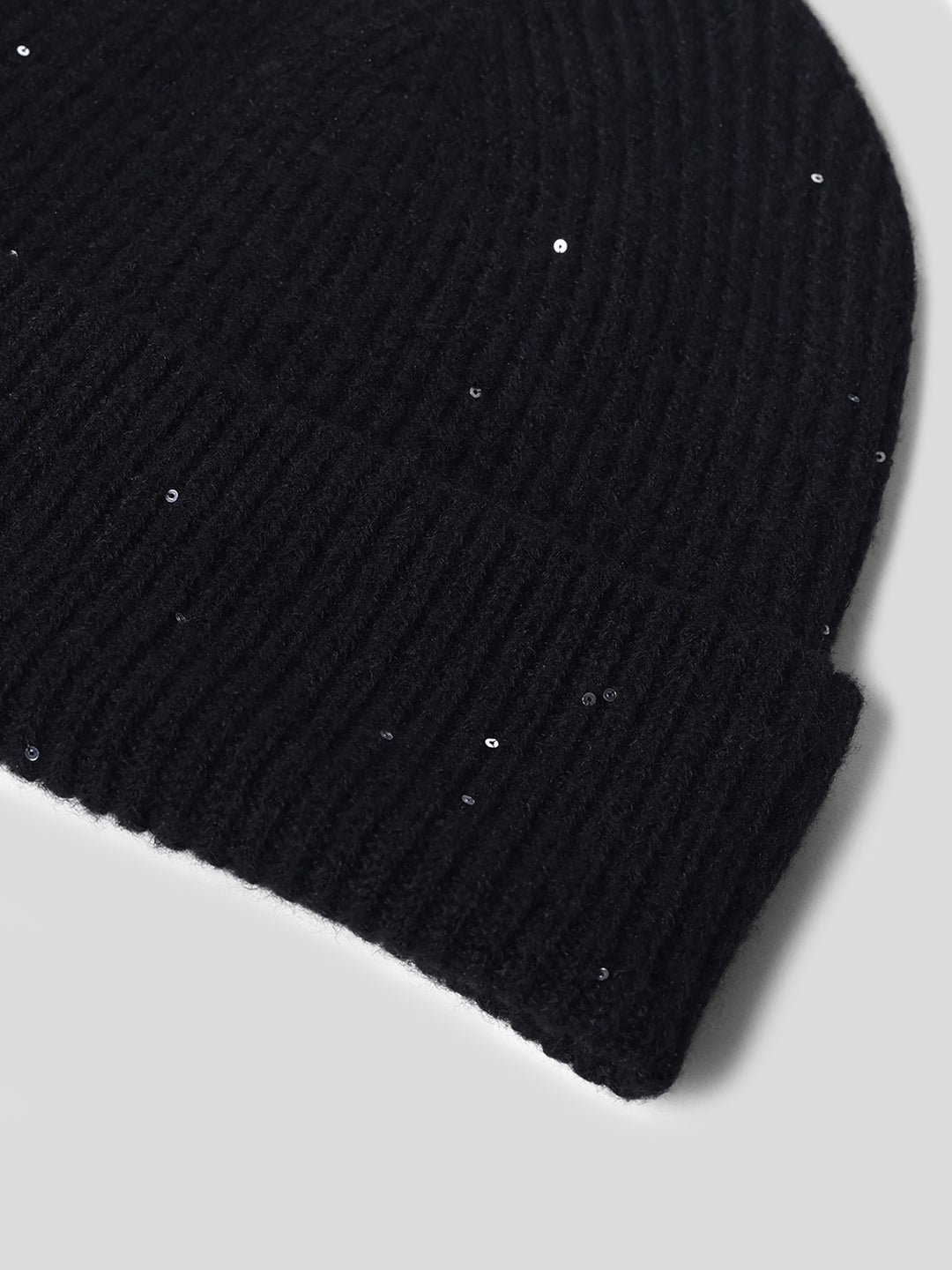 Black Ribbed Glitter Beanie