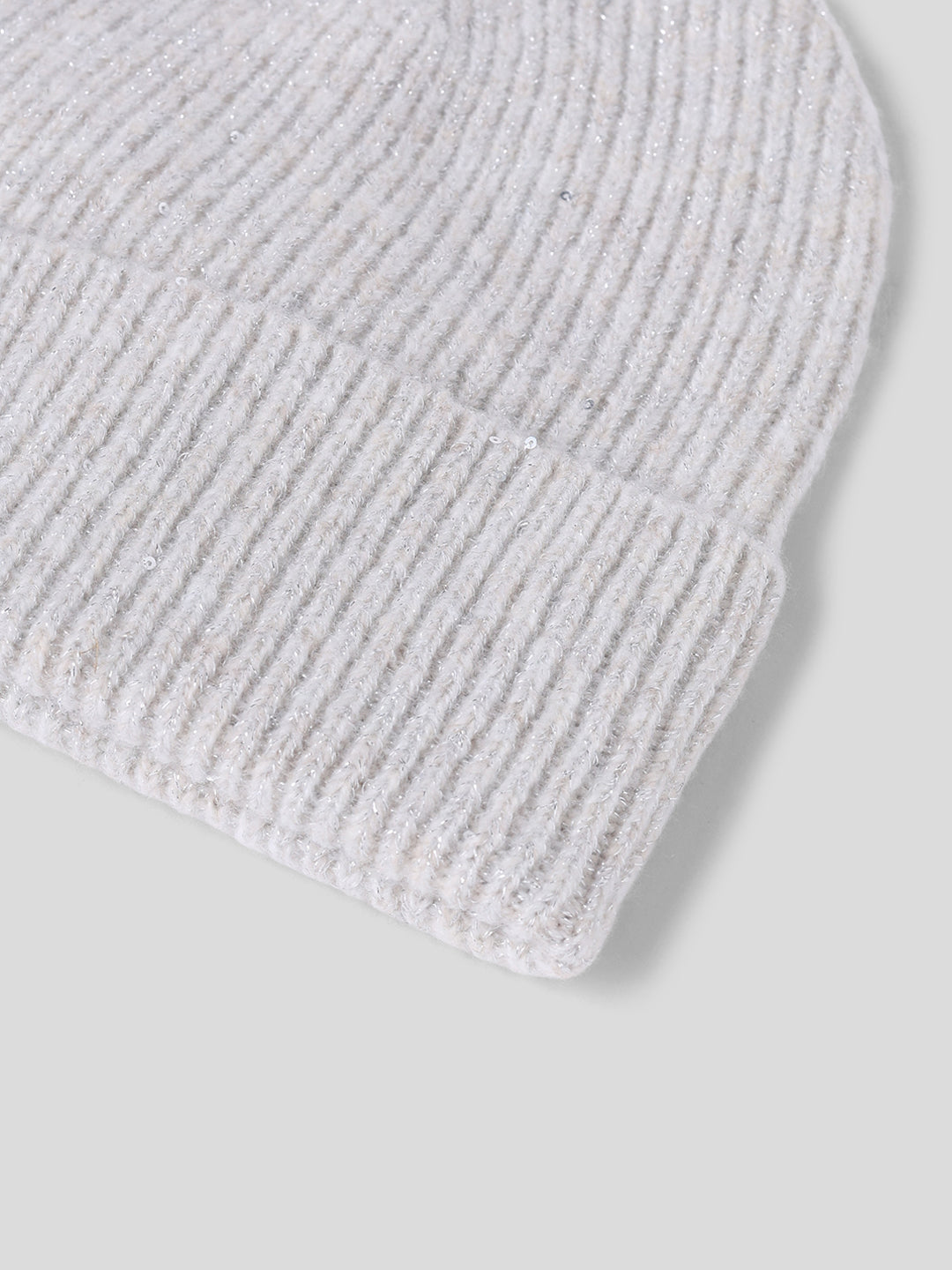 Off-White Ribbed Glitter Beanie