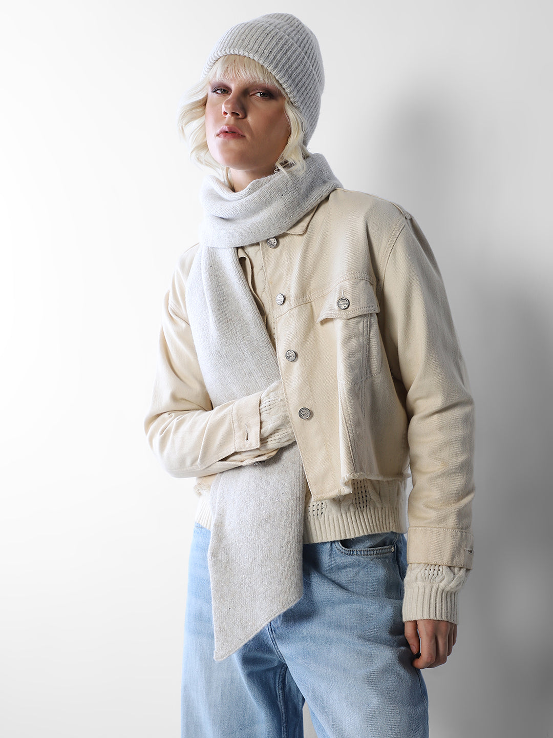 Off-White Glitter Knitted Scarf