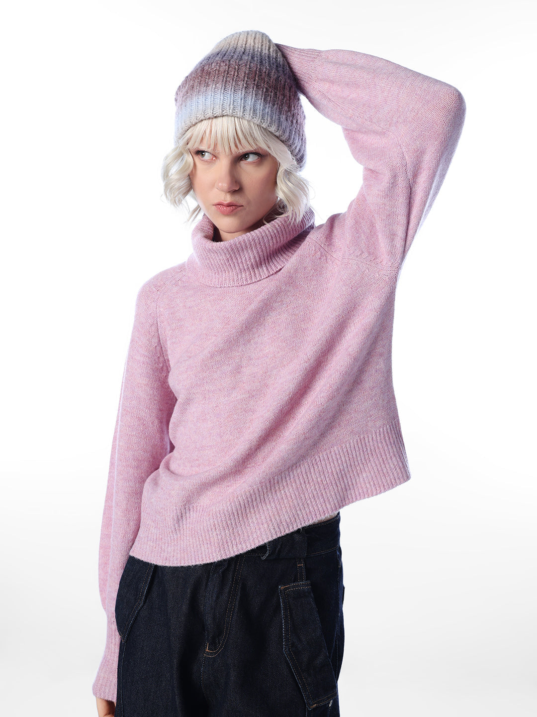 Pink Soft Knit Turtleneck Sweater