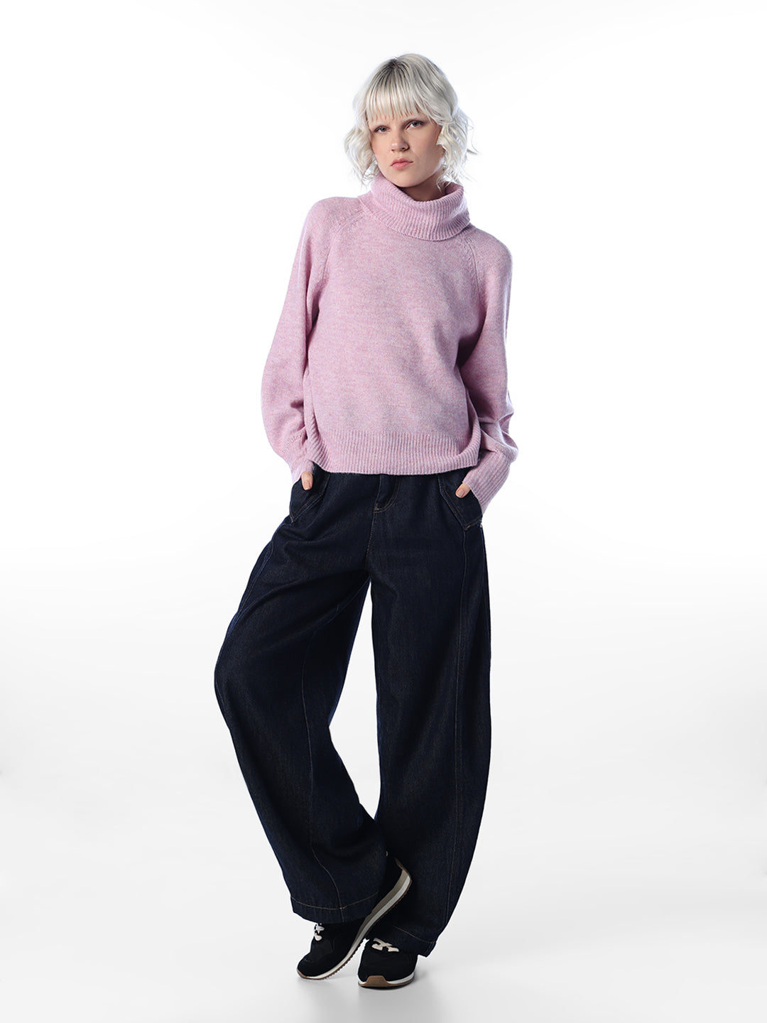 Pink Soft Knit Turtleneck Sweater