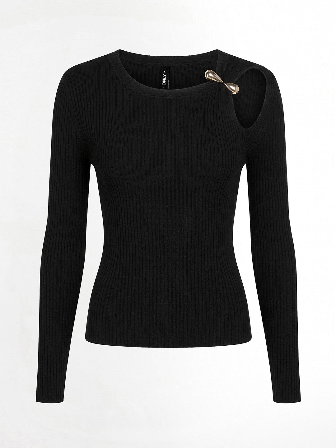 Black Buckle Detail O-Neck Pullover
