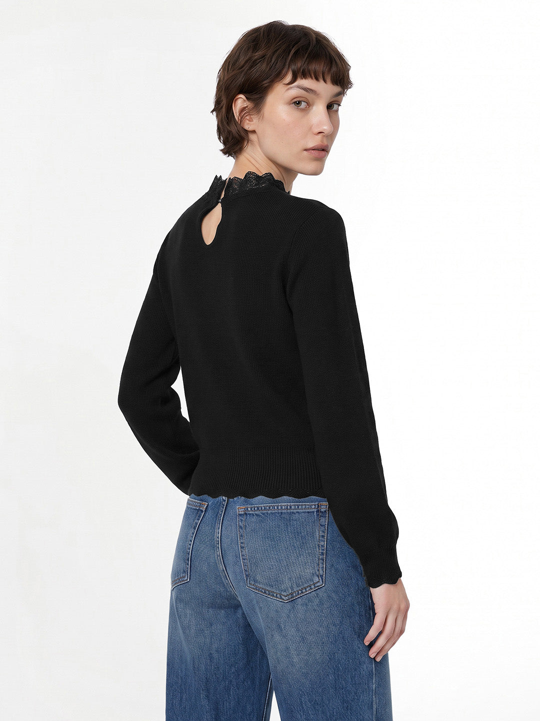 Black Lace High Neck Pullover