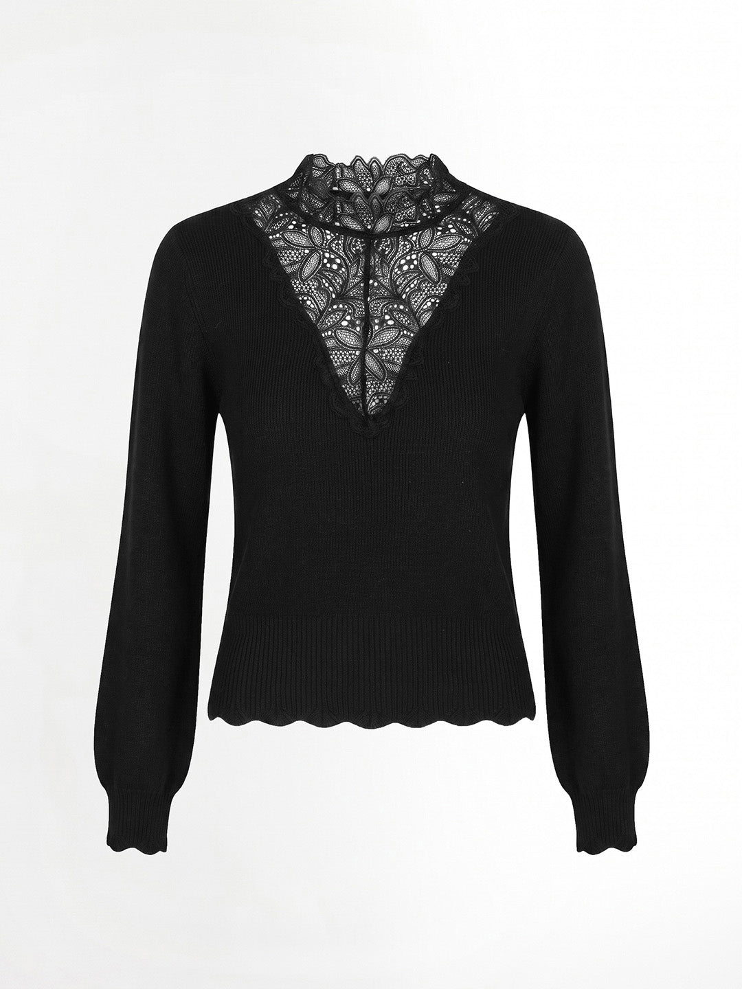 Black Lace High Neck Pullover