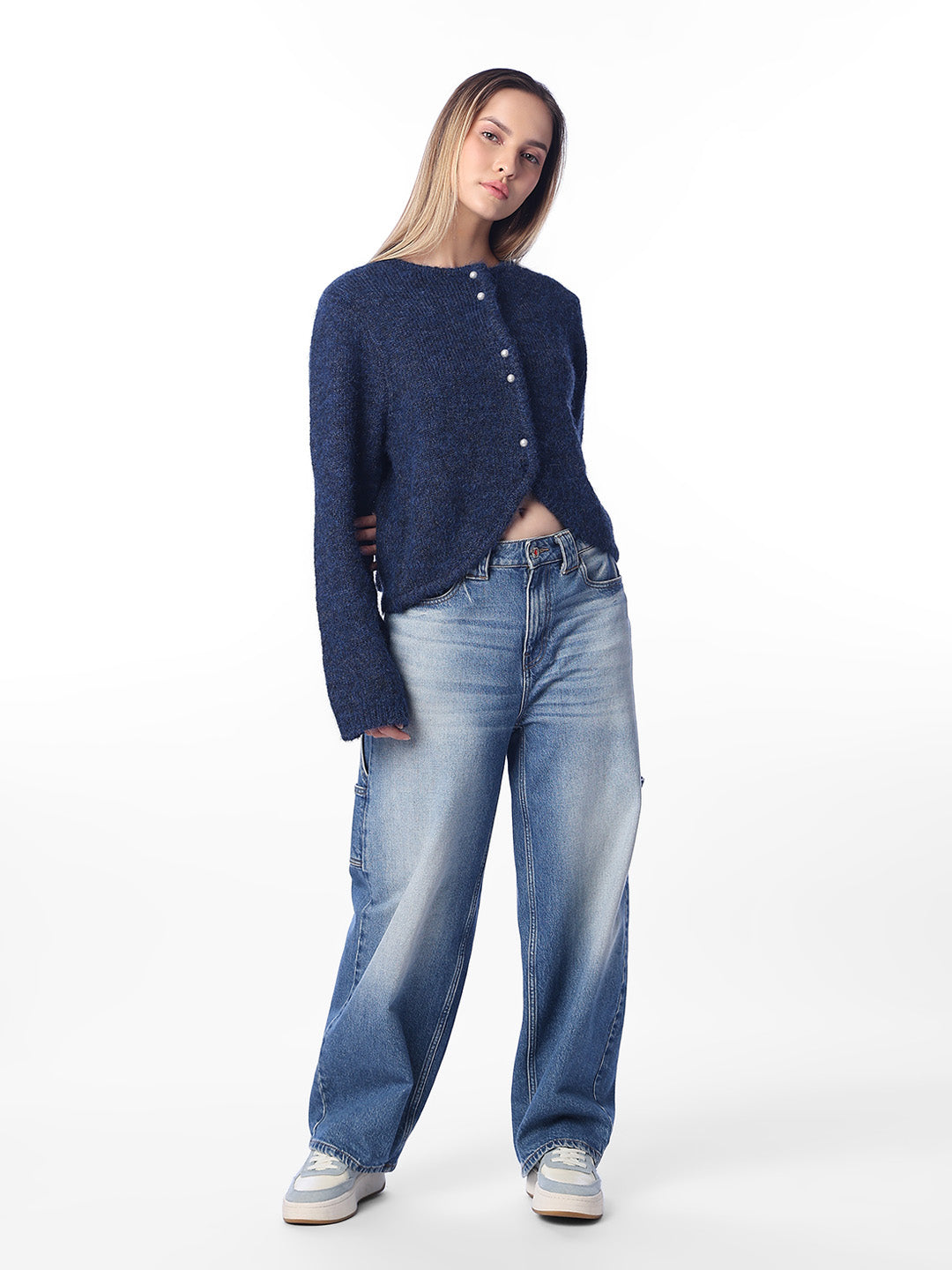 Navy Blue Buttoned Cardigan