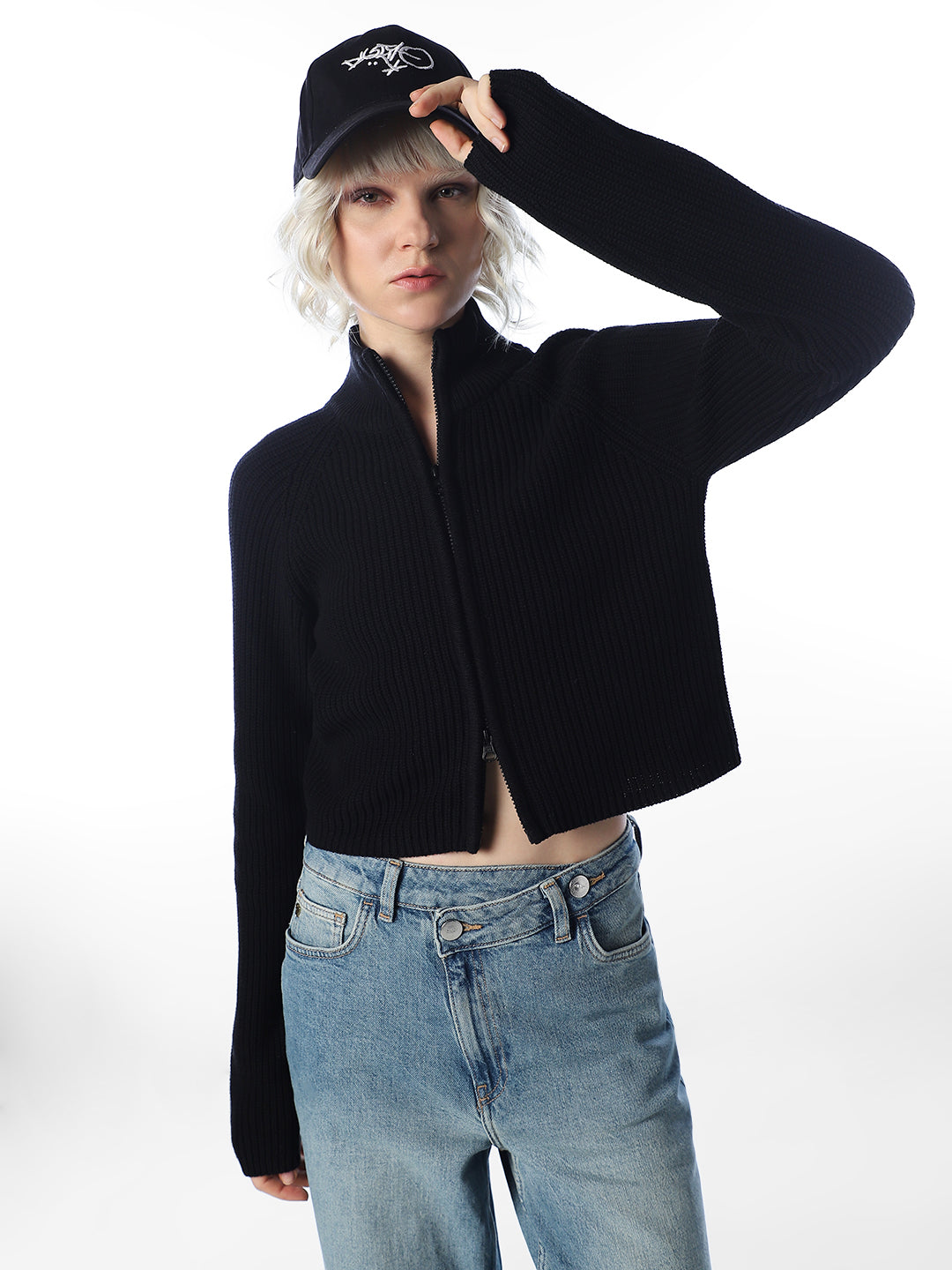 Black High Neck Cardigan