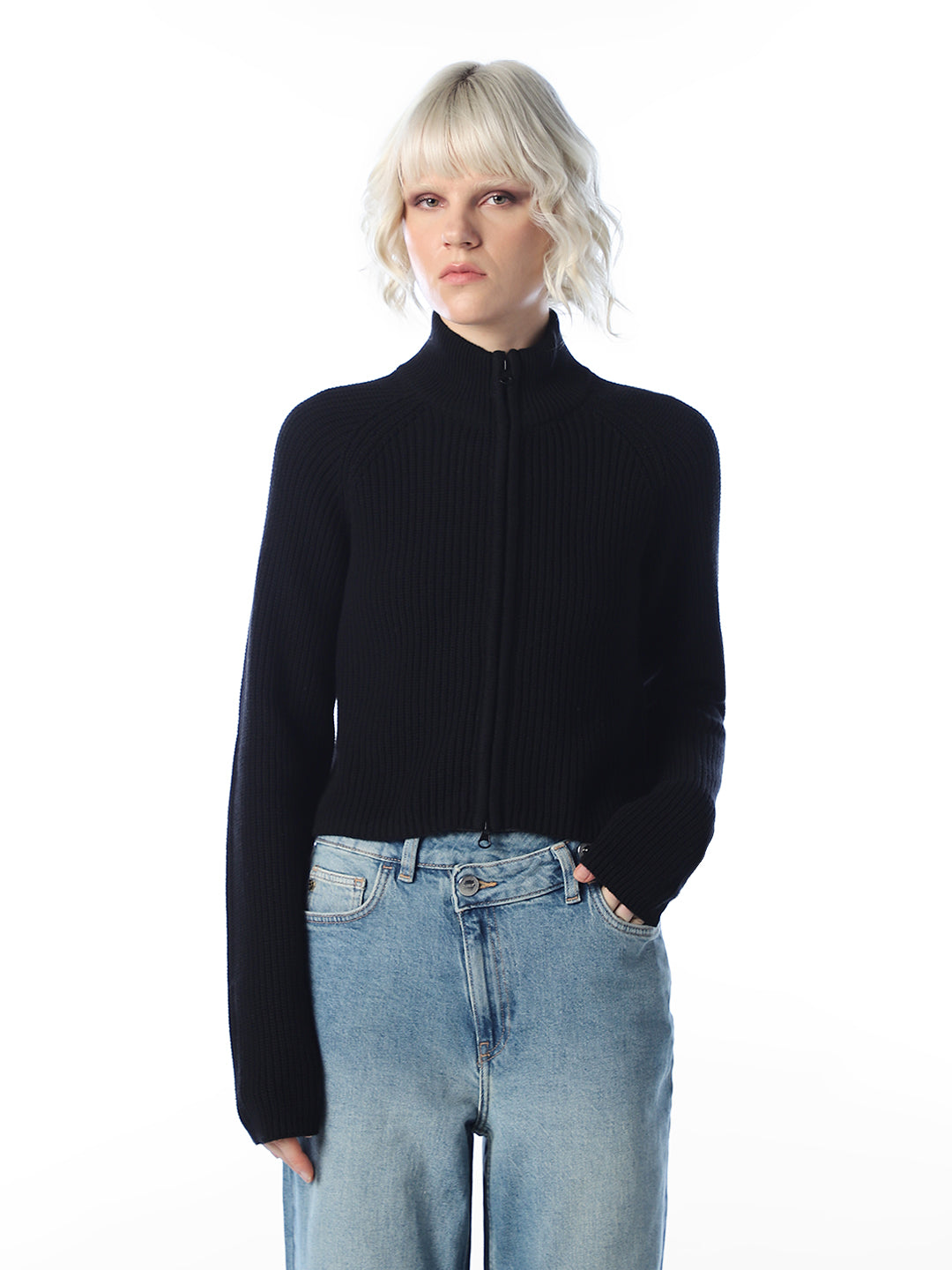 Black High Neck Cardigan