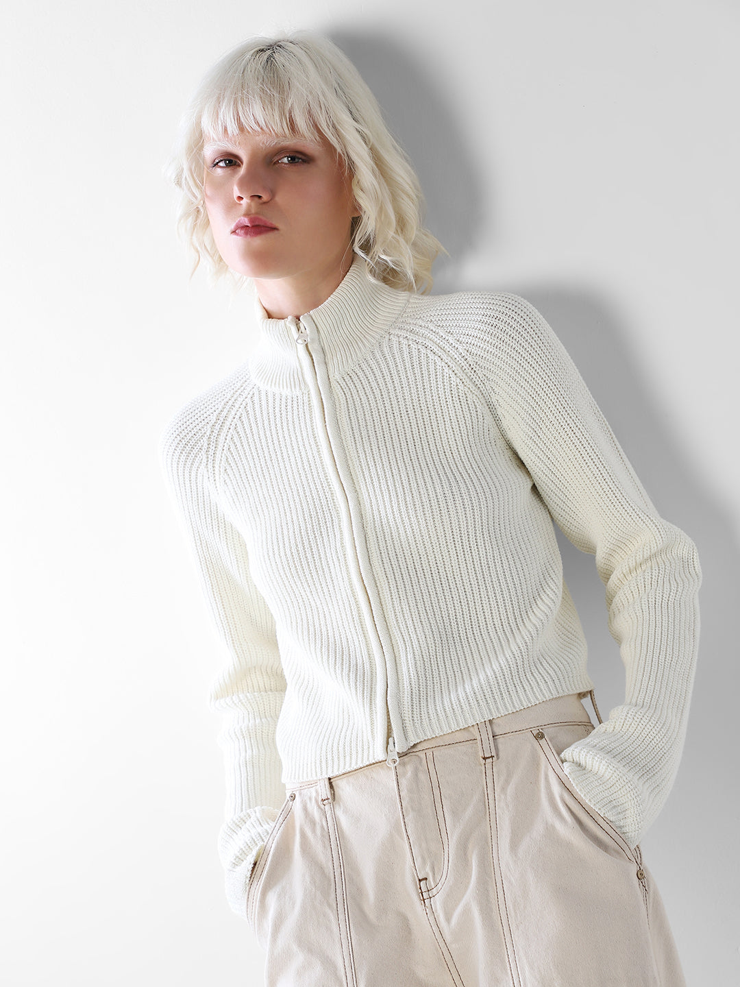 White High Neck Cardigan
