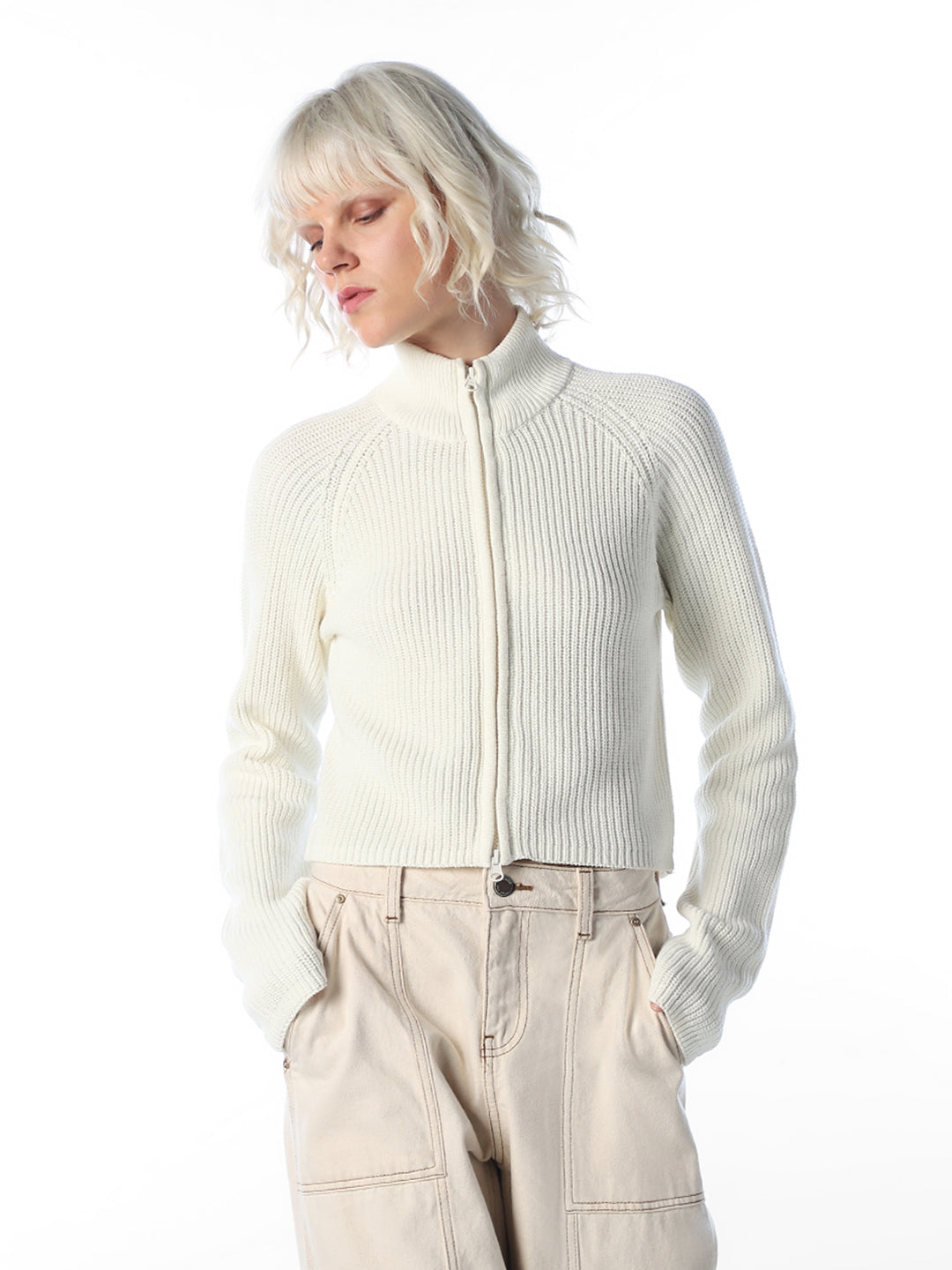 White High Neck Cardigan