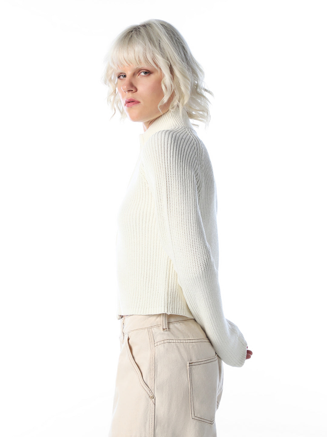 White High Neck Cardigan