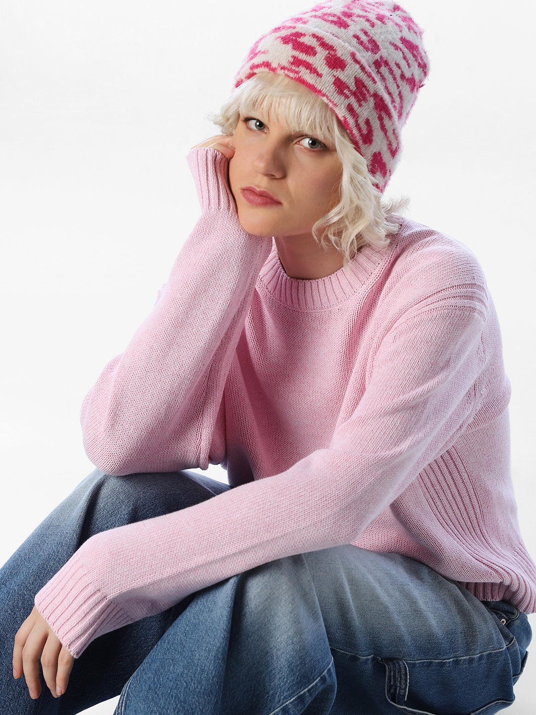Pink O-Neck Oversized Pullover