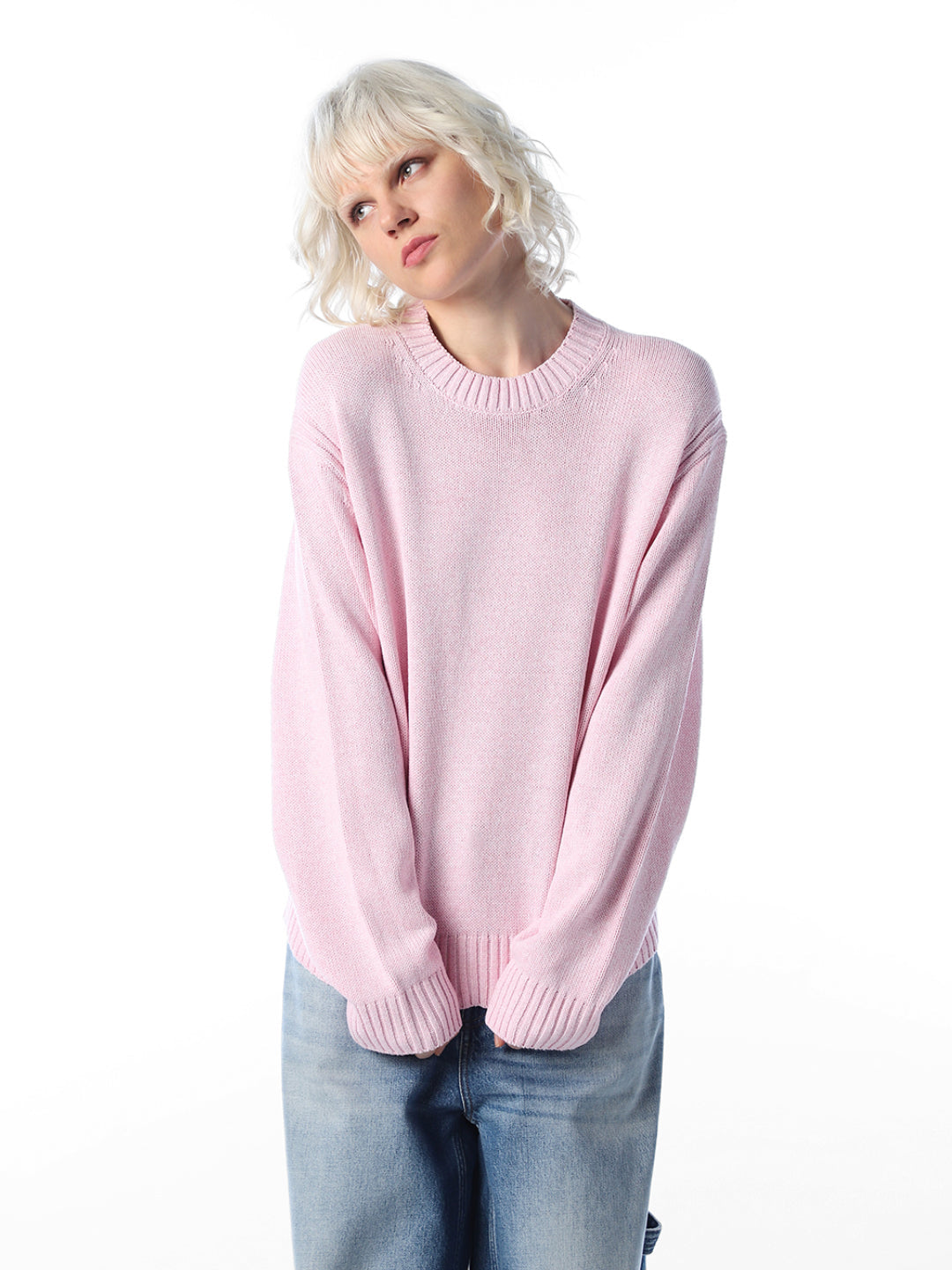Pink O-Neck Oversized Pullover