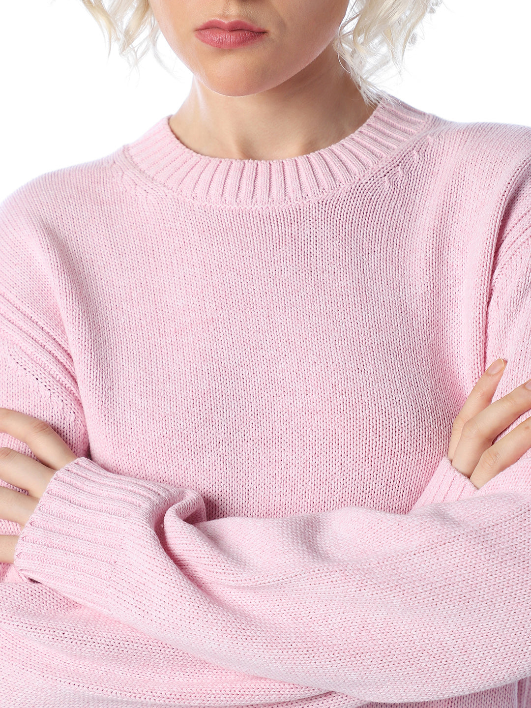 Pink O-Neck Oversized Pullover