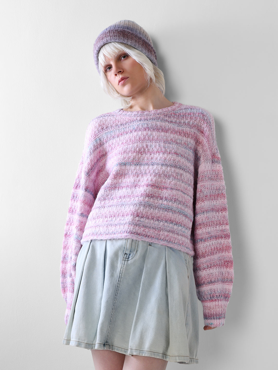 Pink Striped O-Neck Sweater