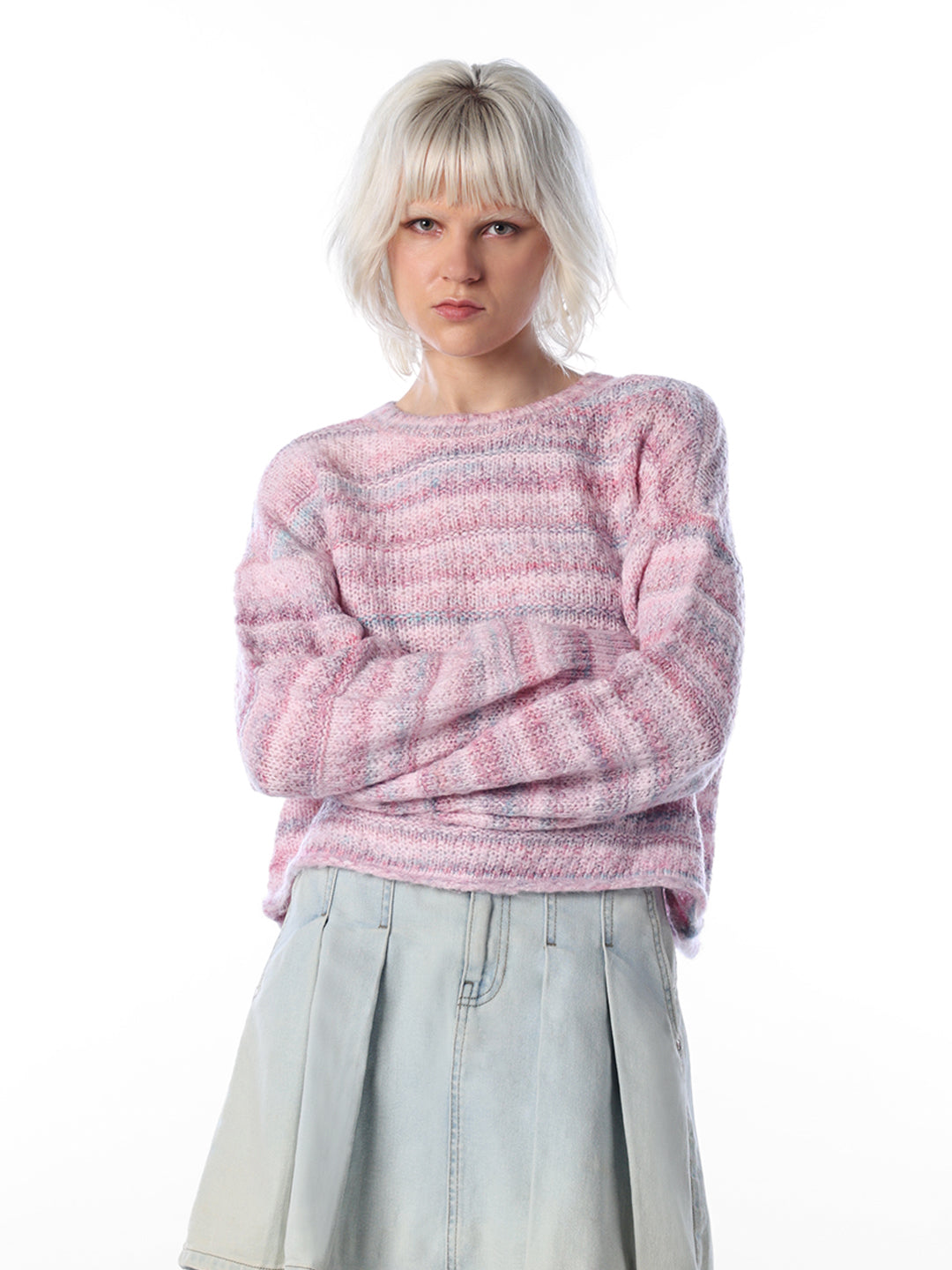 Pink Striped O-Neck Sweater