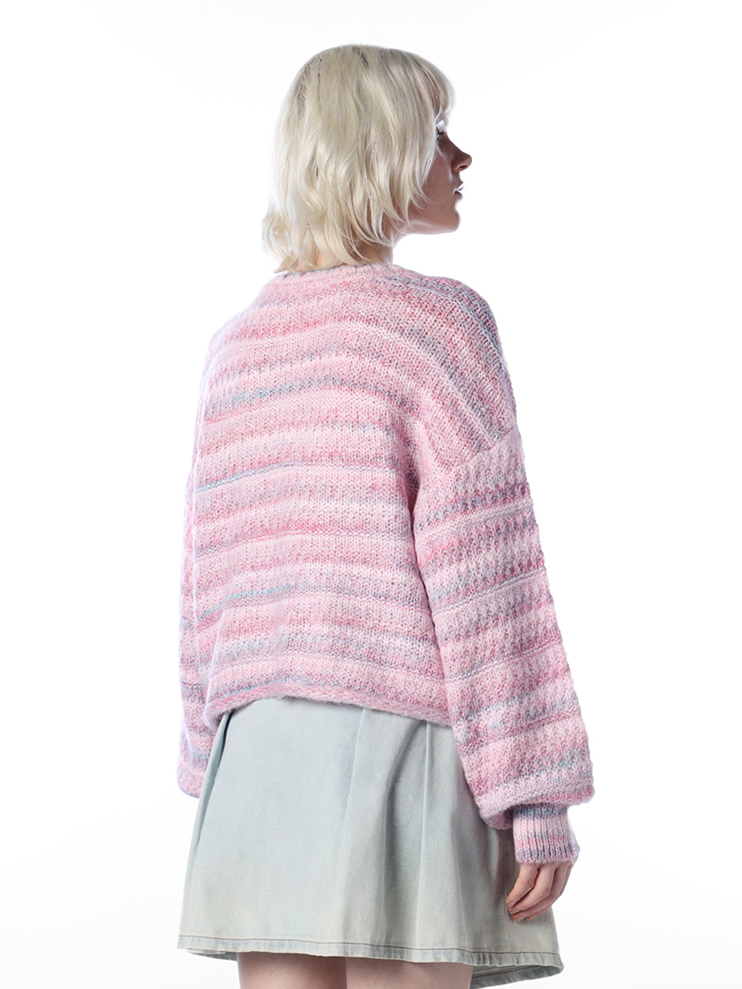 Pink Striped O-Neck Sweater