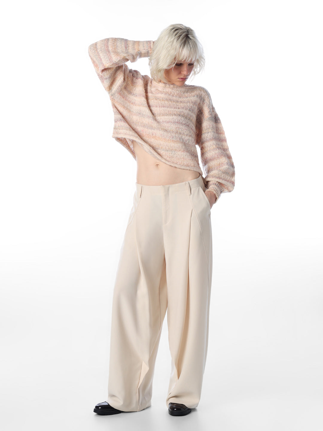 Beige Striped o-Neck Sweater