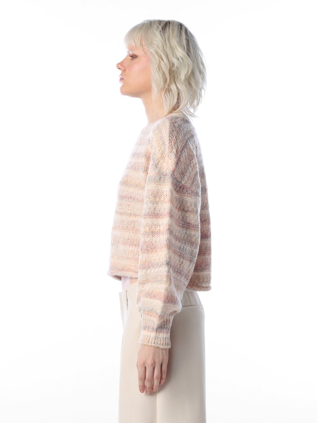 Beige Striped o-Neck Sweater