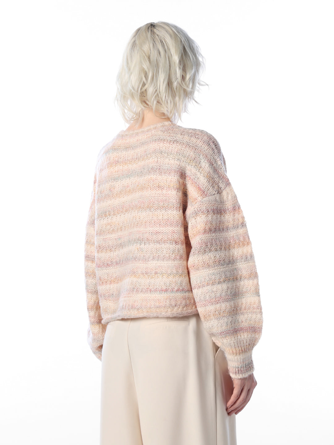 Beige Striped o-Neck Sweater
