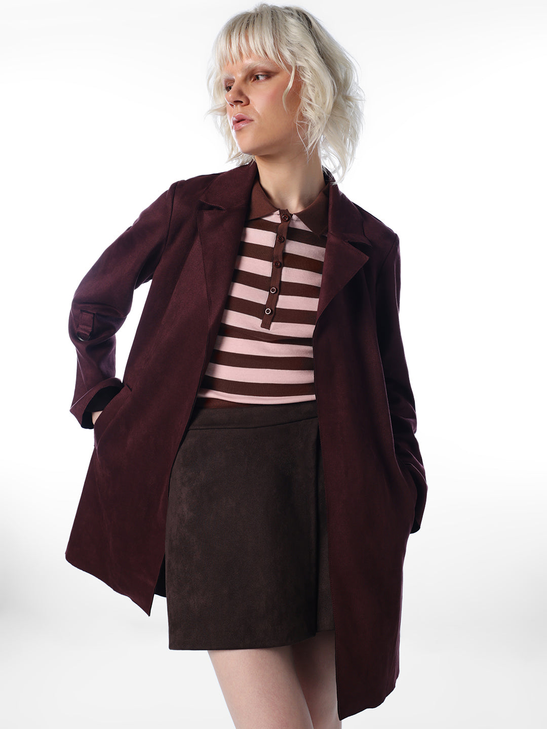 Coffee Brown Faux Suede Coat