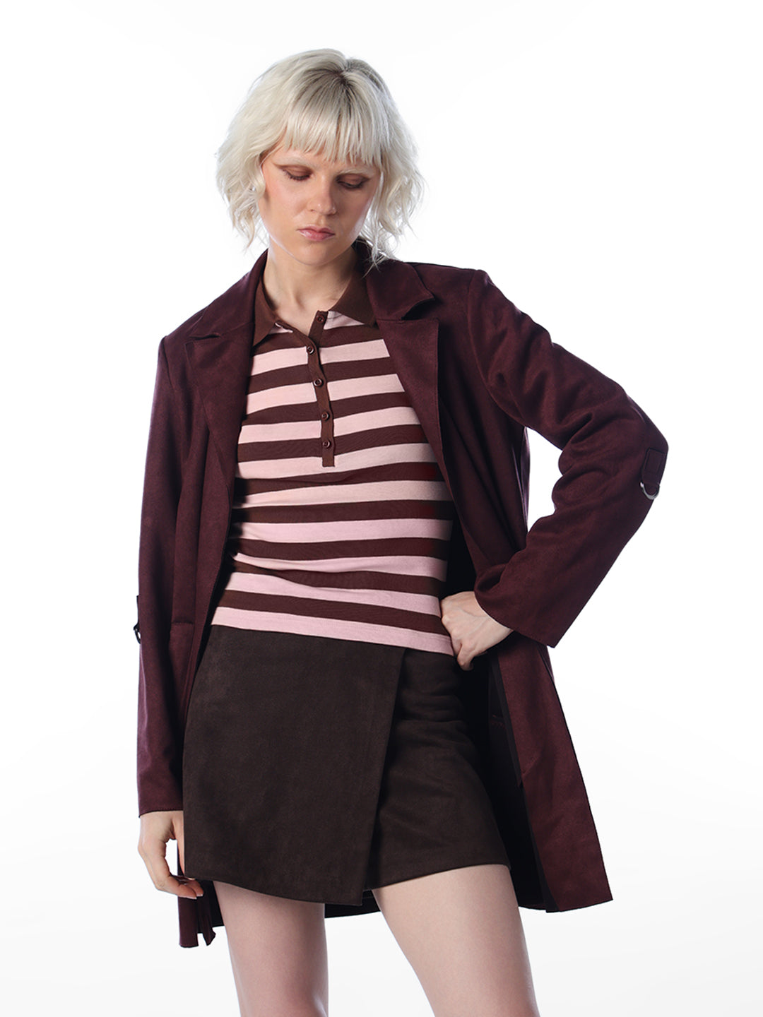 Coffee Brown Faux Suede Coat