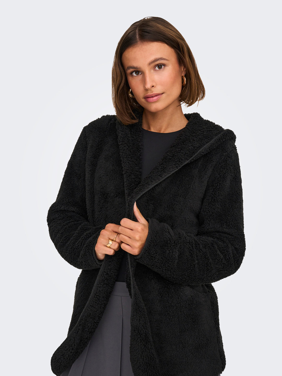 Black Hooded Sherpa Coat
