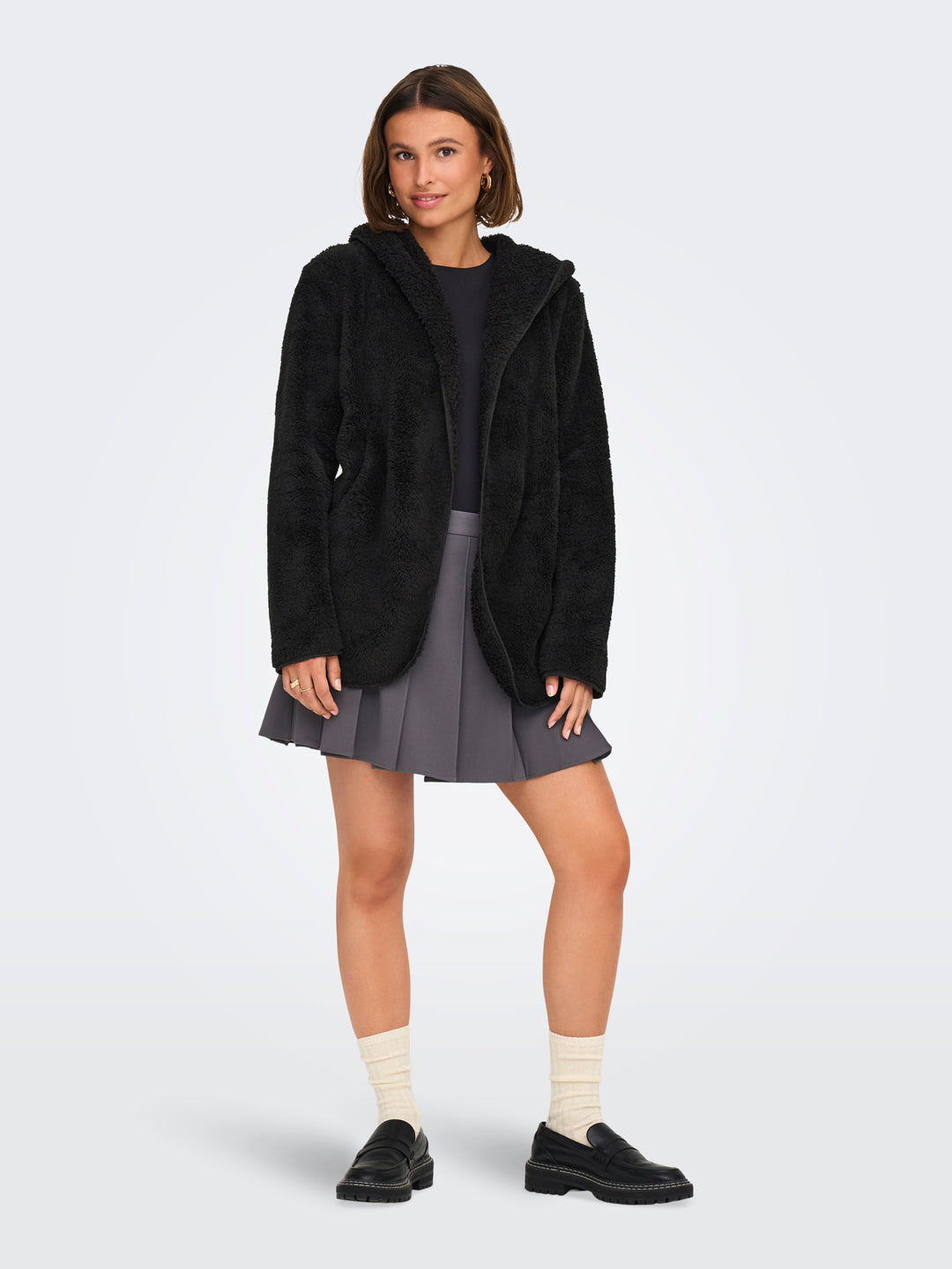 Black Hooded Sherpa Coat