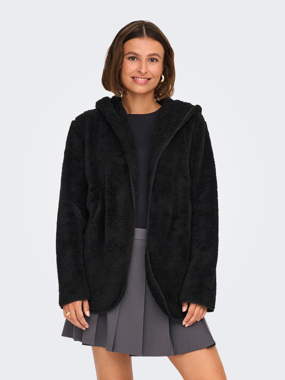 Black Hooded Sherpa Coat