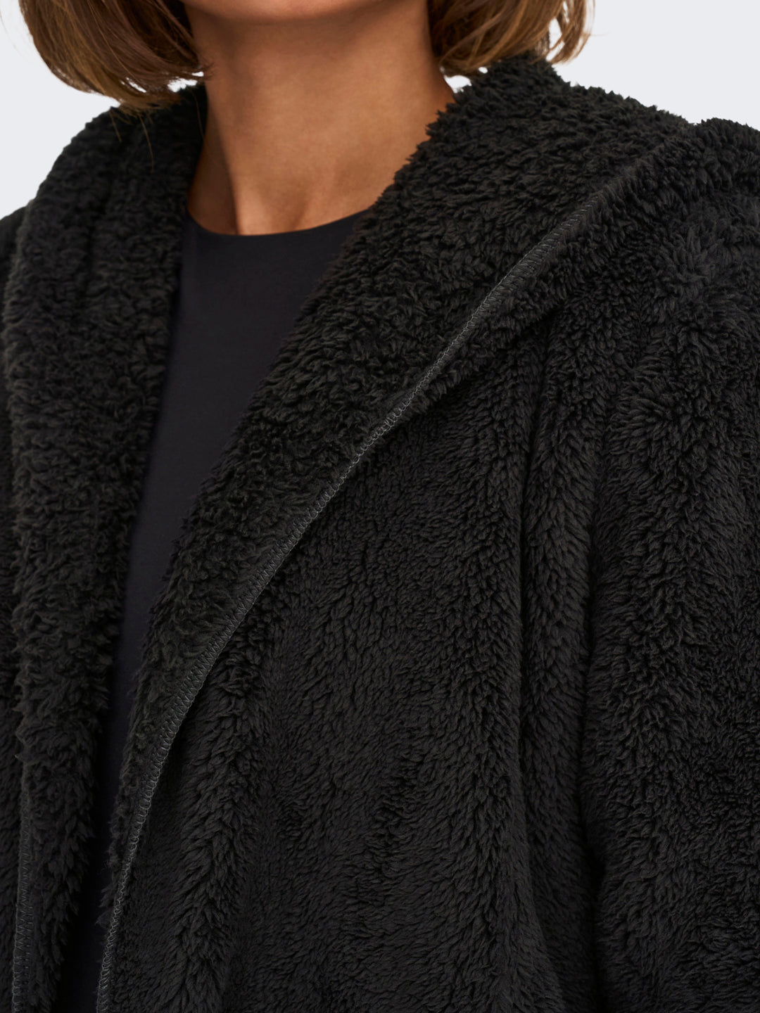 Black Hooded Sherpa Coat
