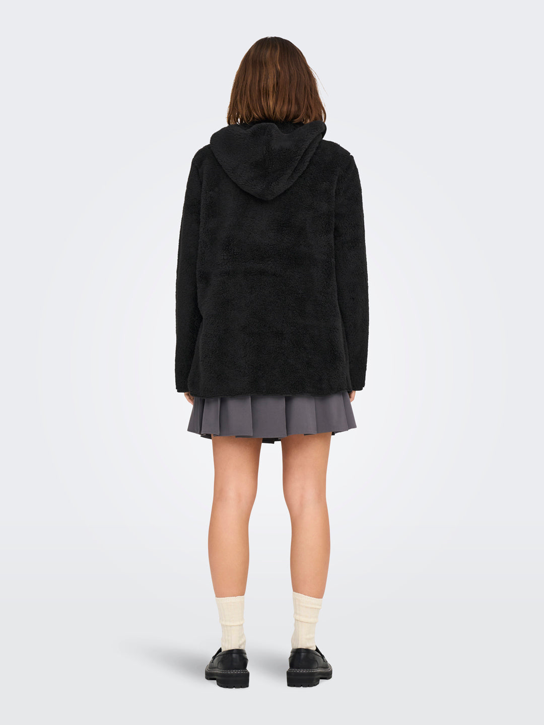 Black Hooded Sherpa Coat