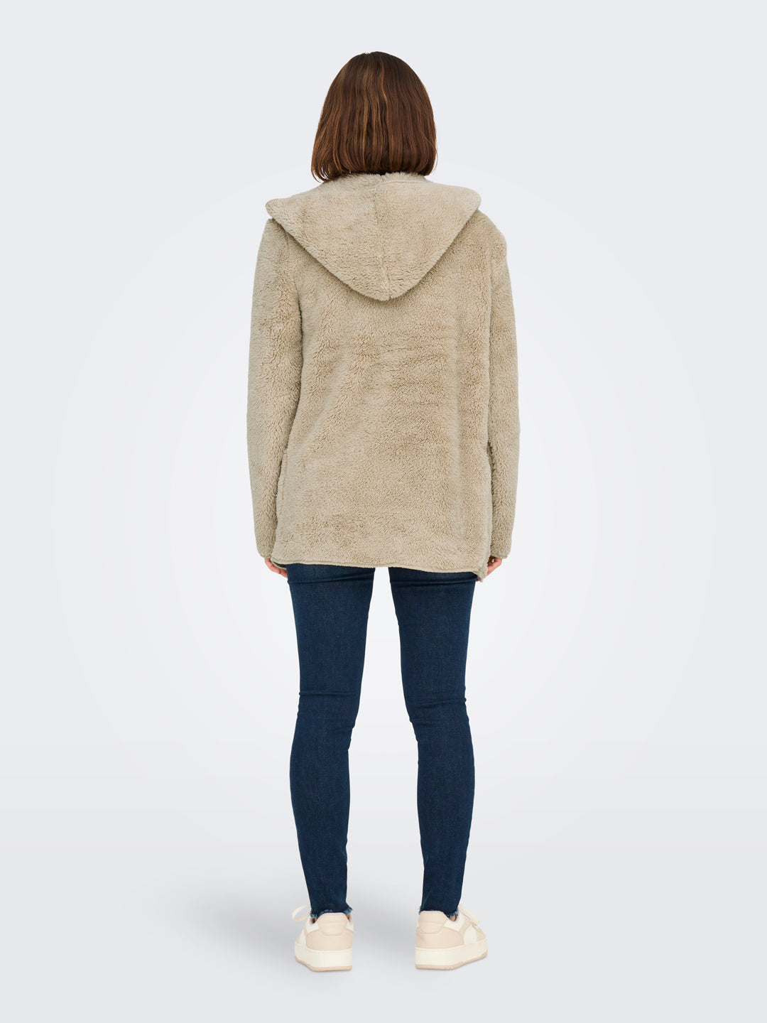 Beige Hooded Sherpa Coat
