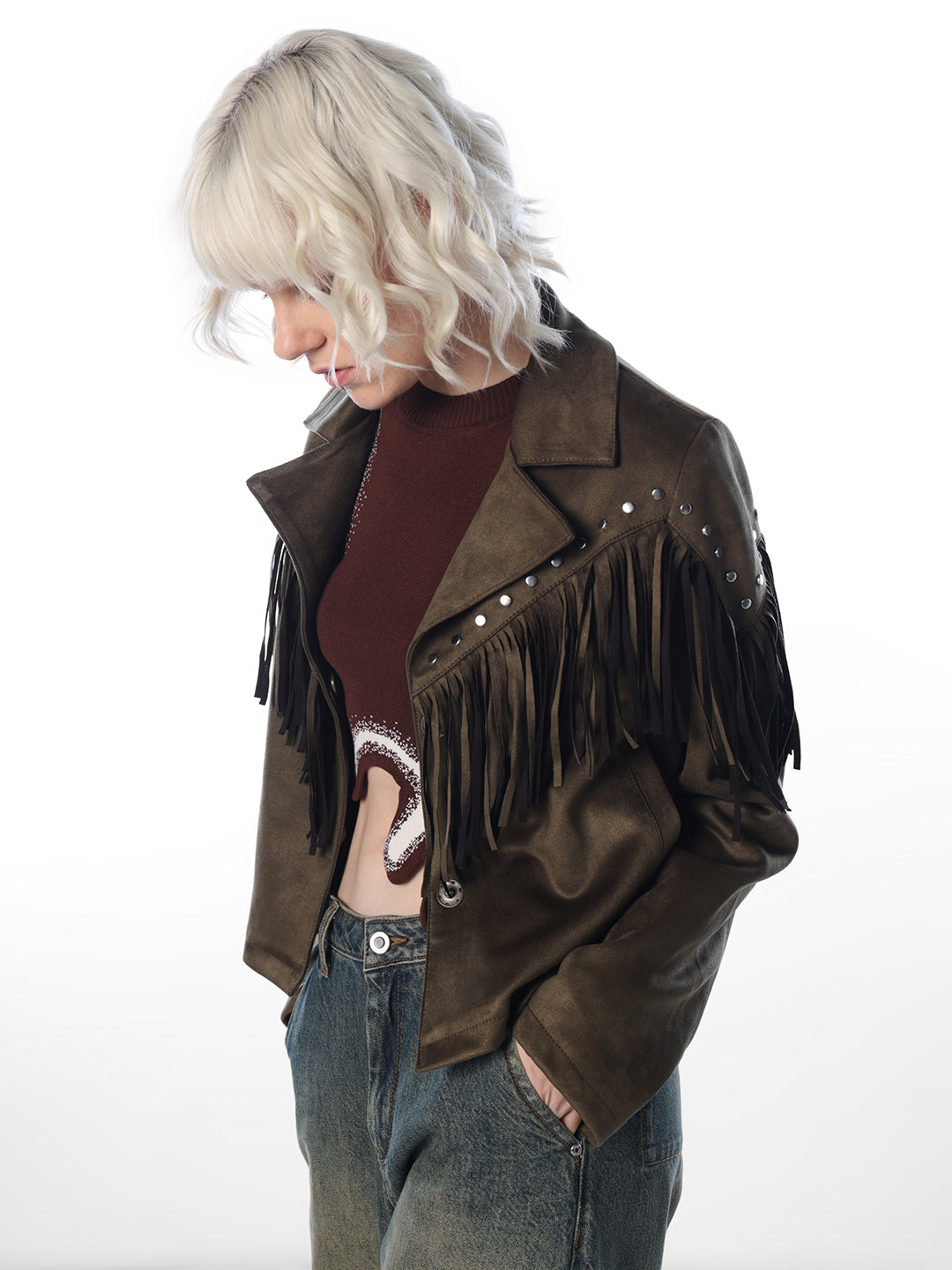 Olive Fringe Faux Suede Jacket