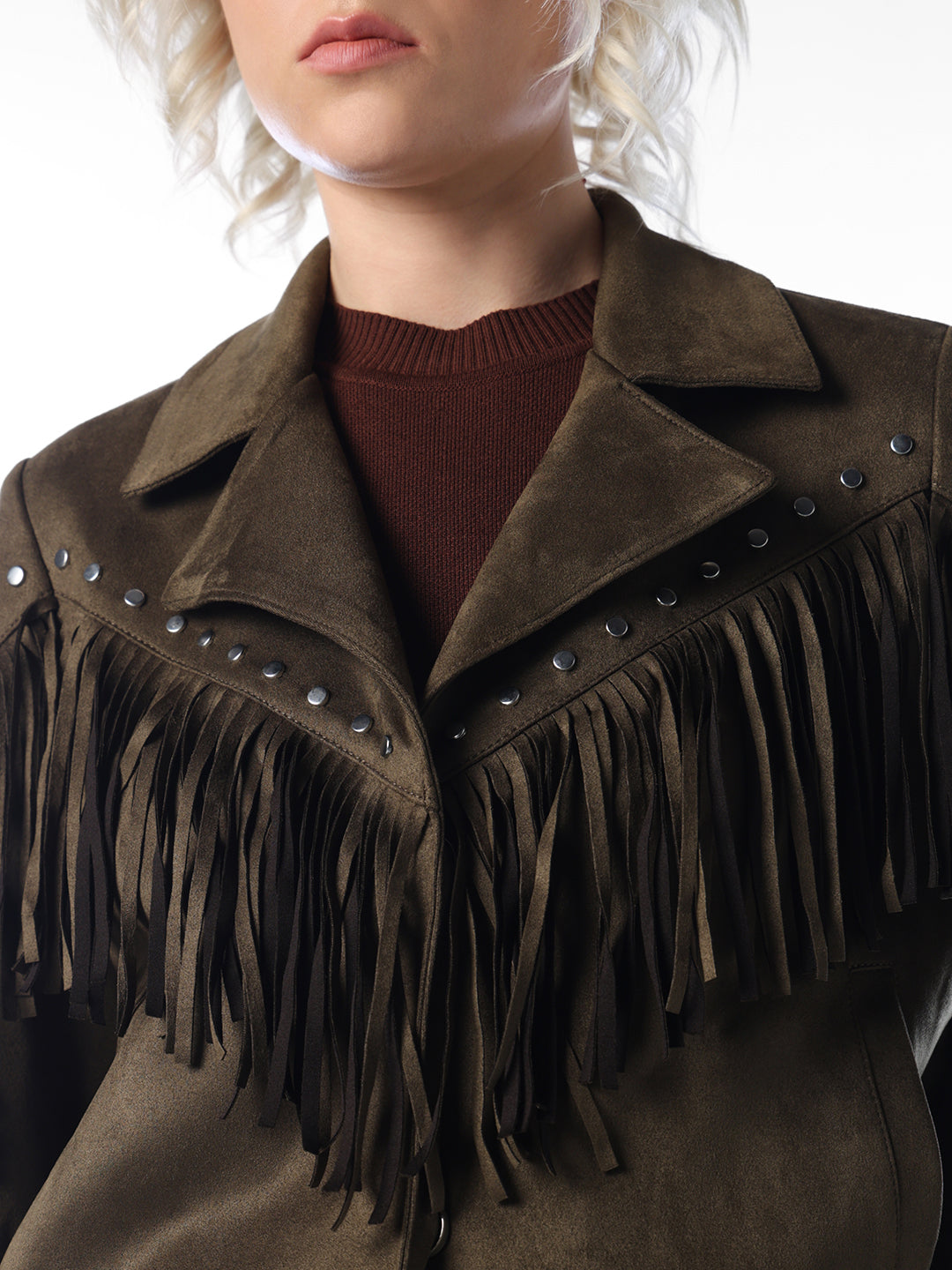 Olive Fringe Faux Suede Jacket