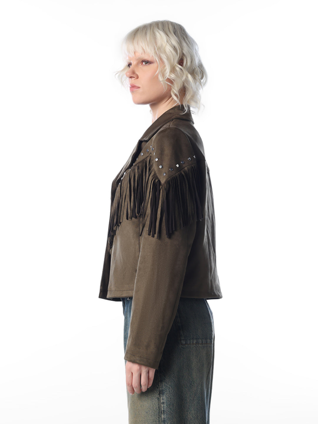 Olive Fringe Faux Suede Jacket