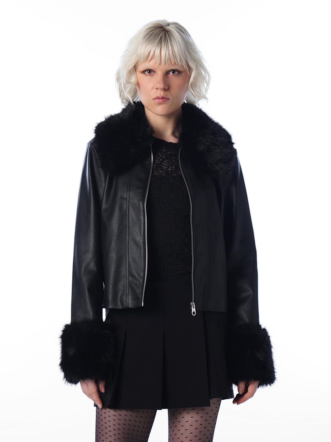 Black Faux Leather Fur Jacket