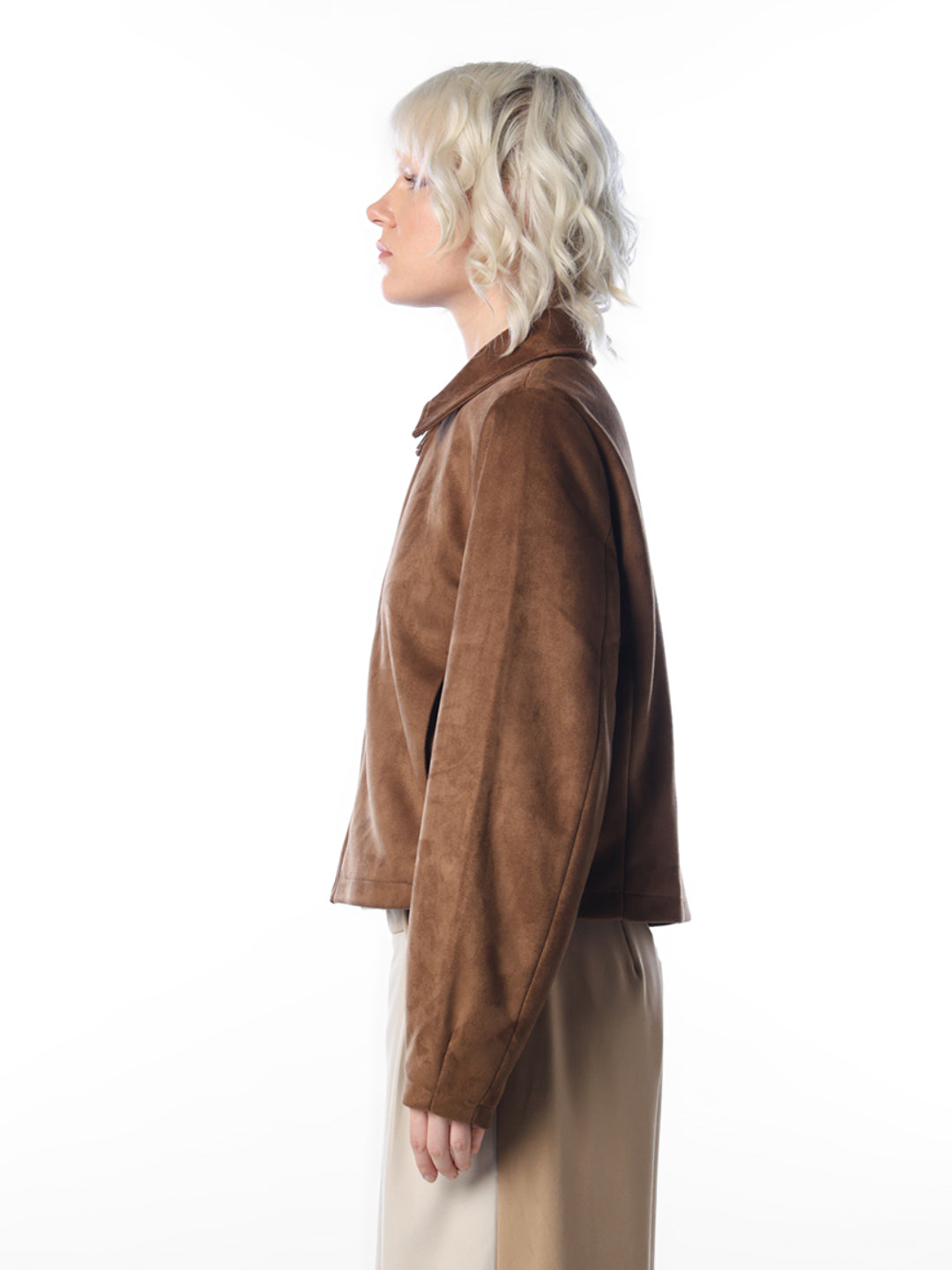 Brown Faux Suede Zip Jacket
