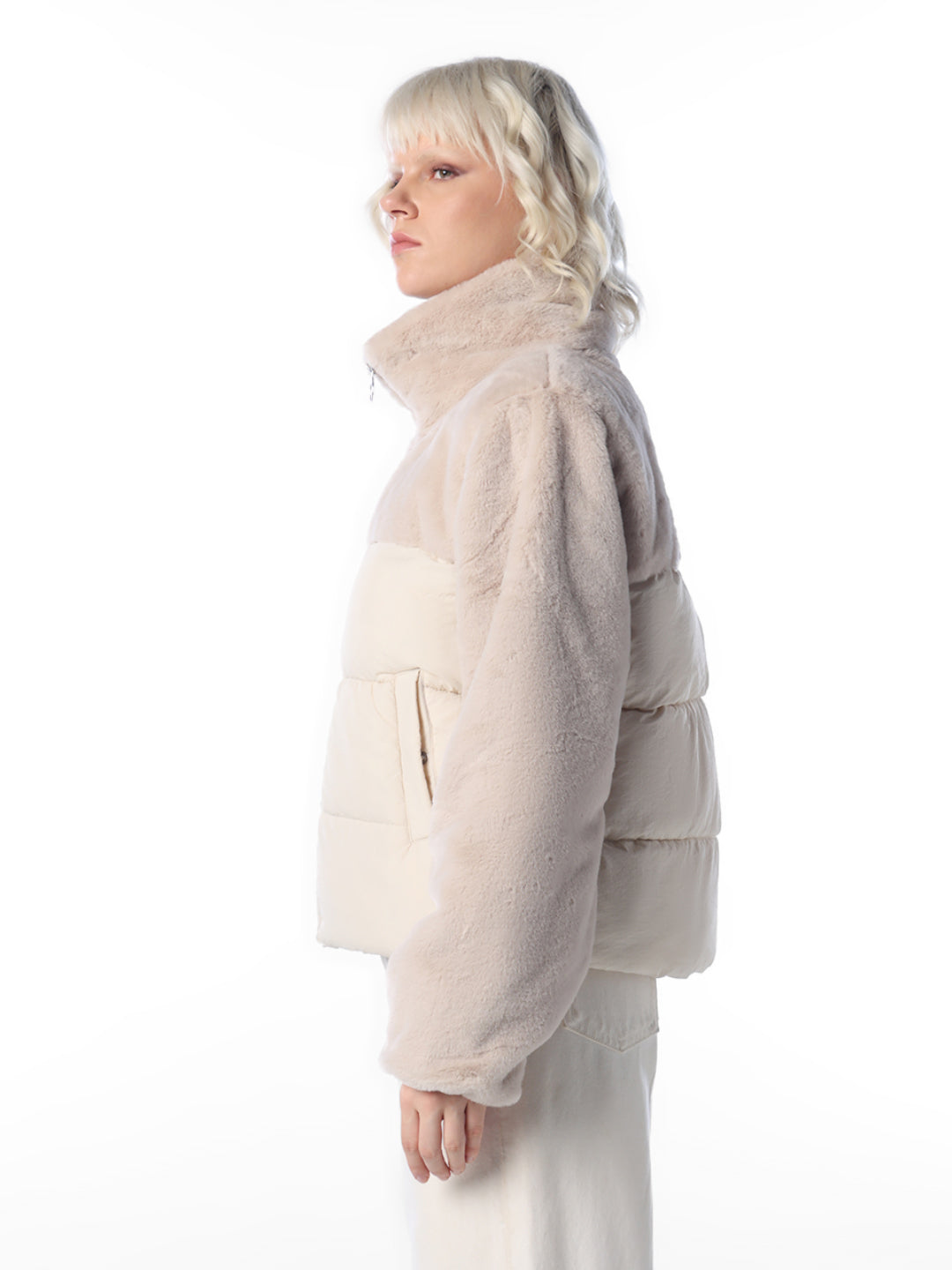 Beige Puffer Fur Mix Jacket