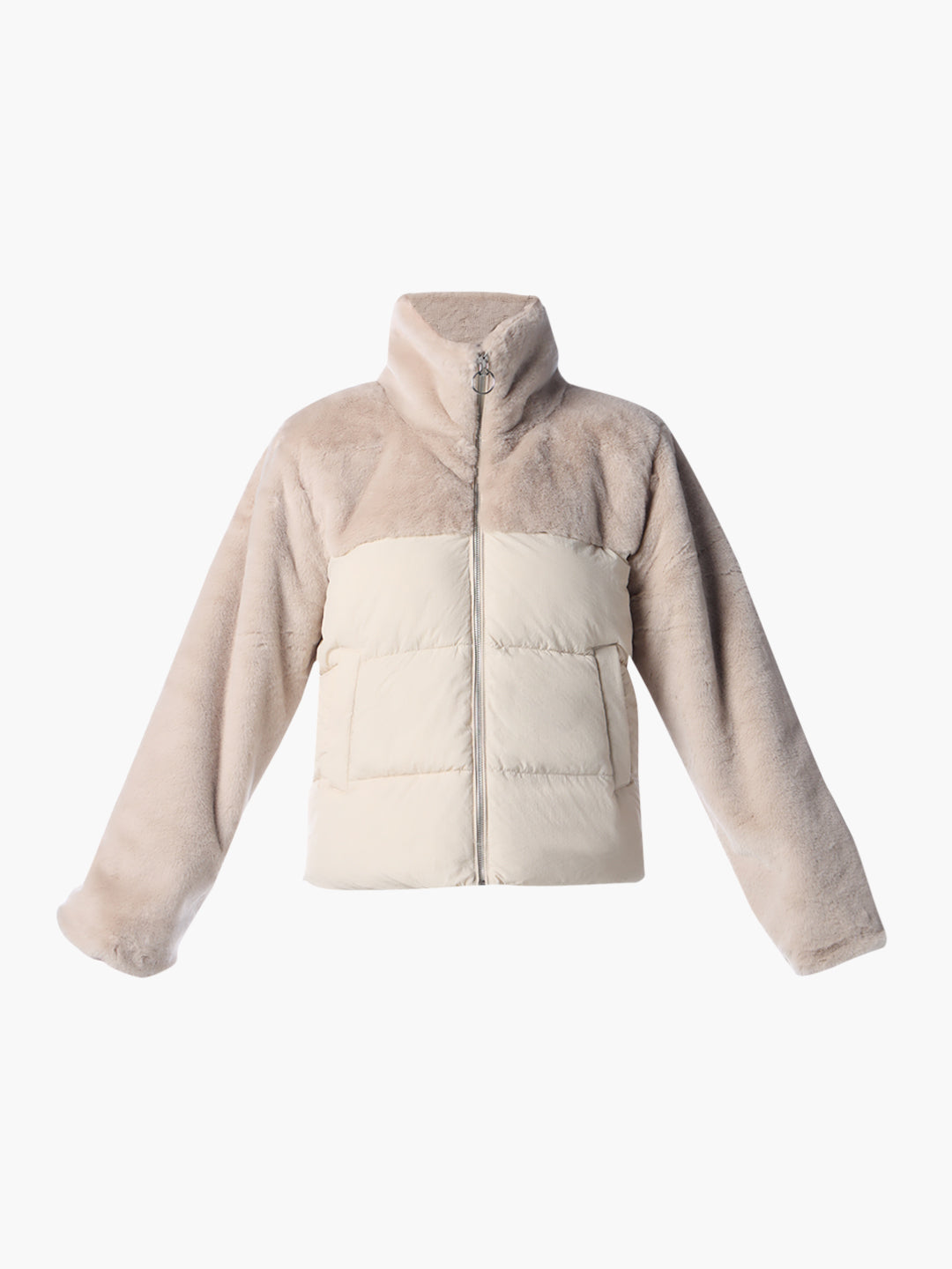 Beige Puffer Fur Mix Jacket