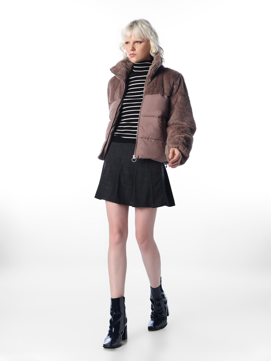 Brown Puffer Fur Mix Jacket