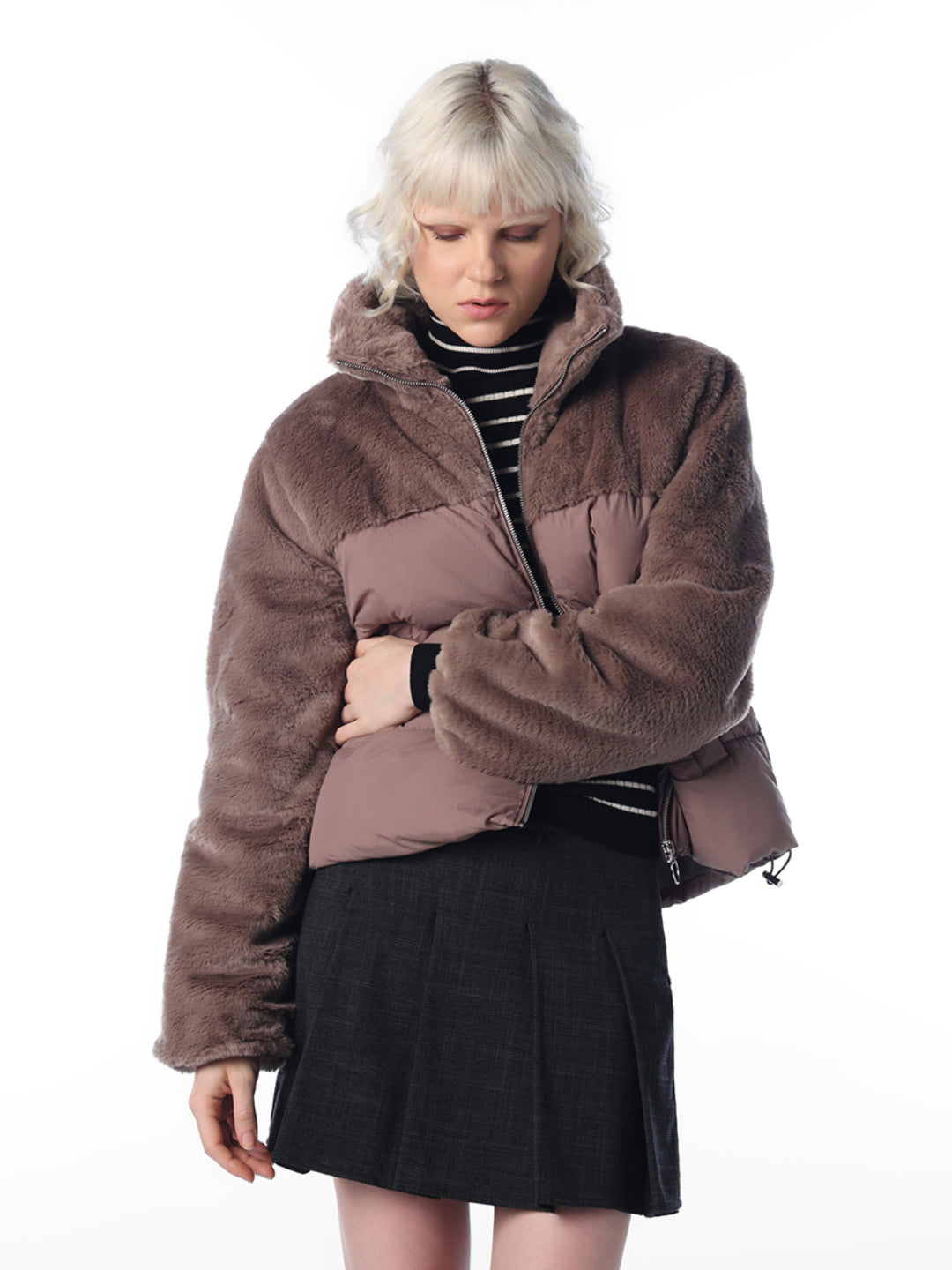 Brown Puffer Fur Mix Jacket