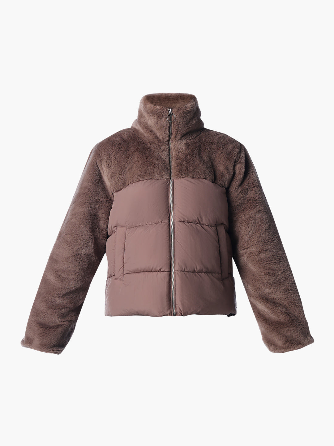 Brown Puffer Fur Mix Jacket