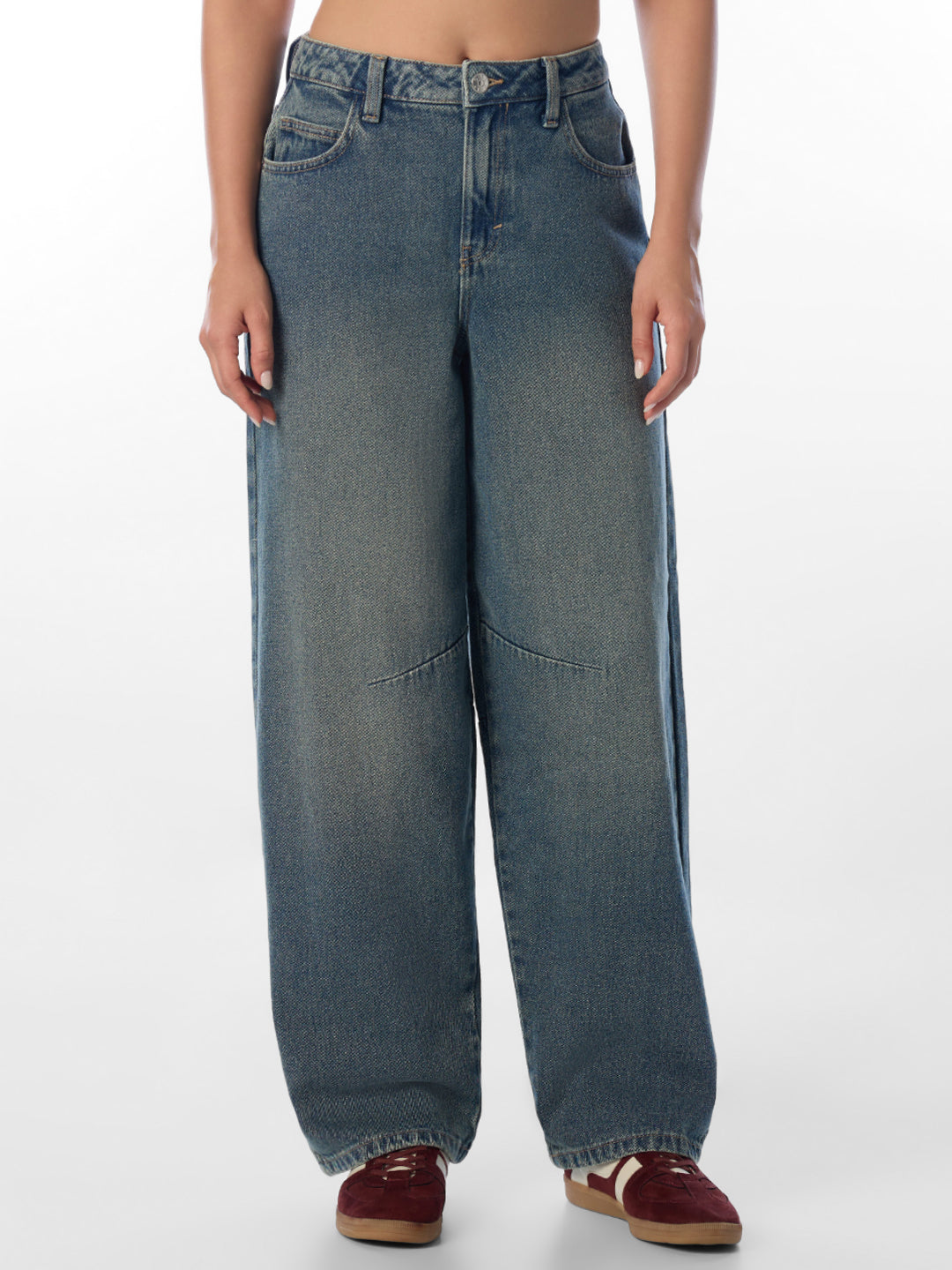 Blue High Rise Barrel Fit Jeans