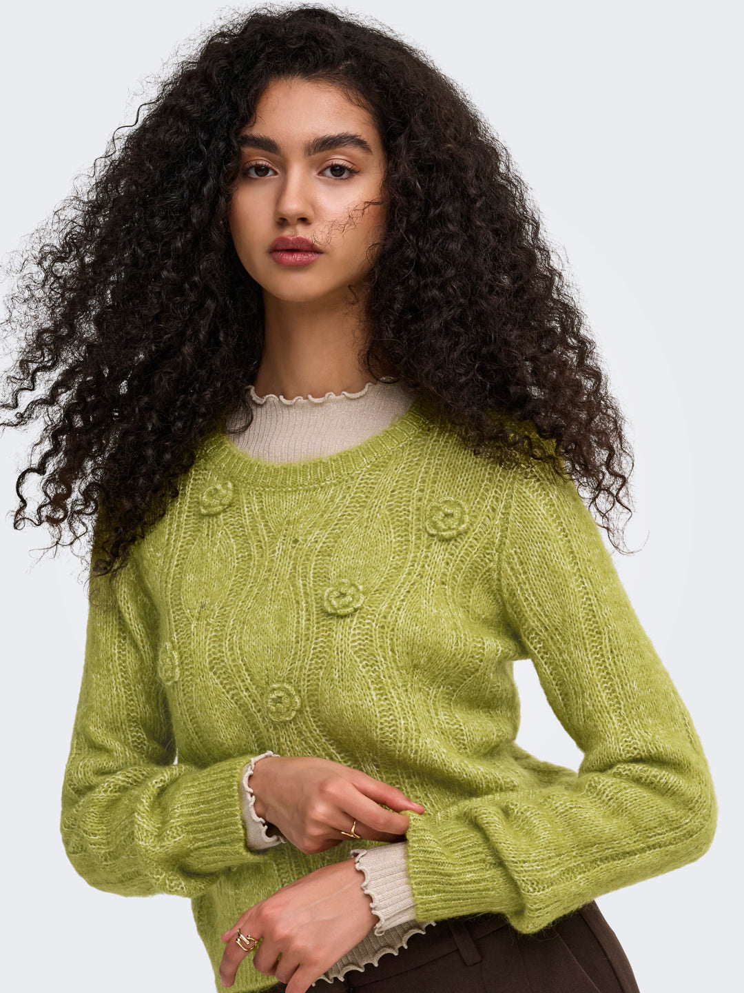 Floral Cable Knit Pullover