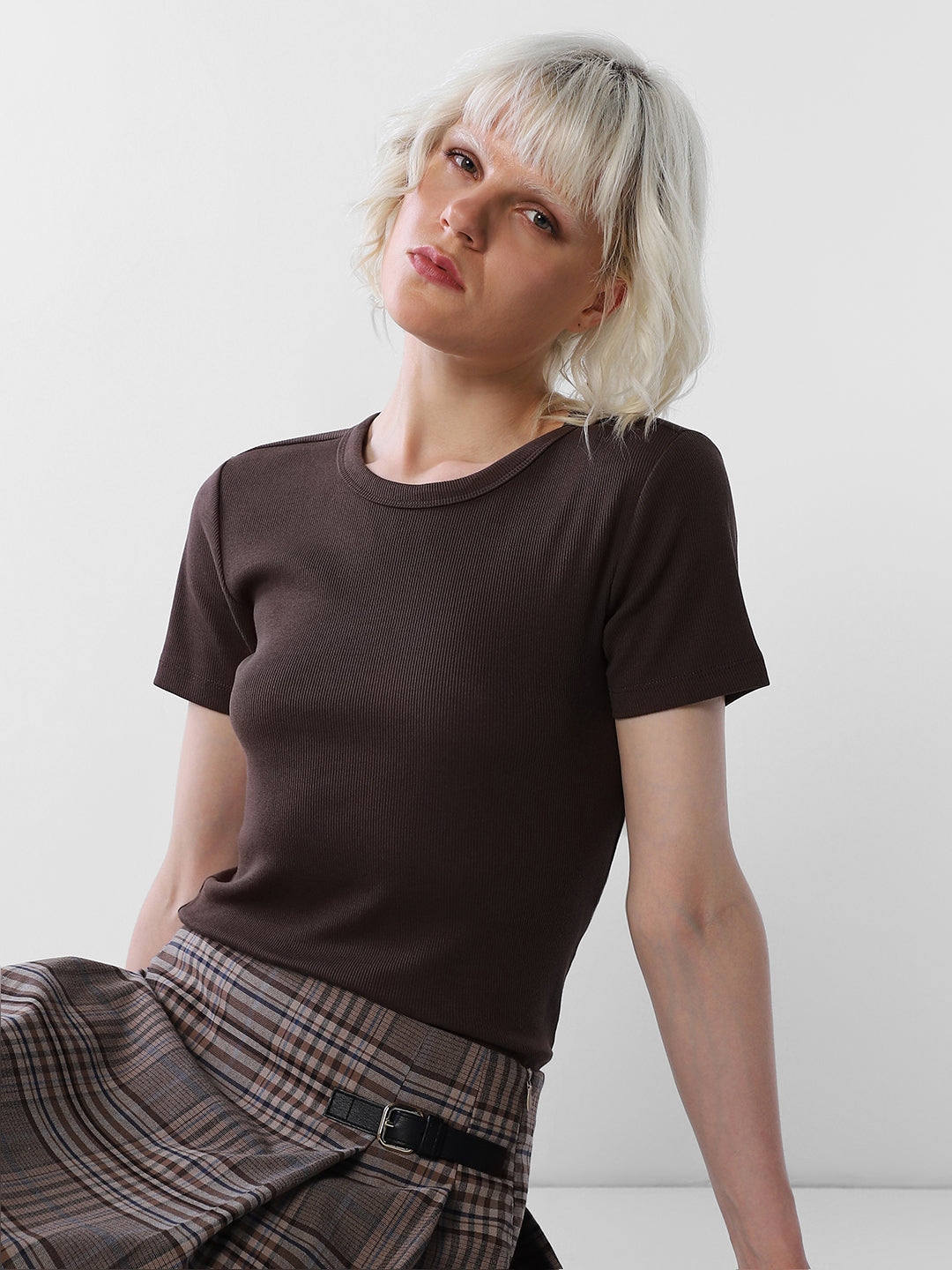Dark Brown O-Neck Top