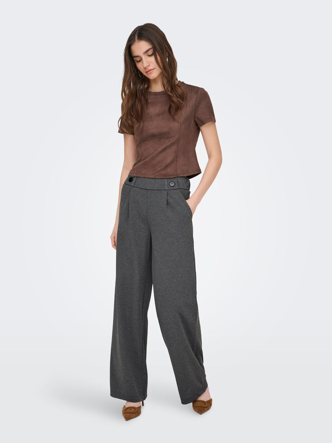 Grey High Rise Regular Fit Pants