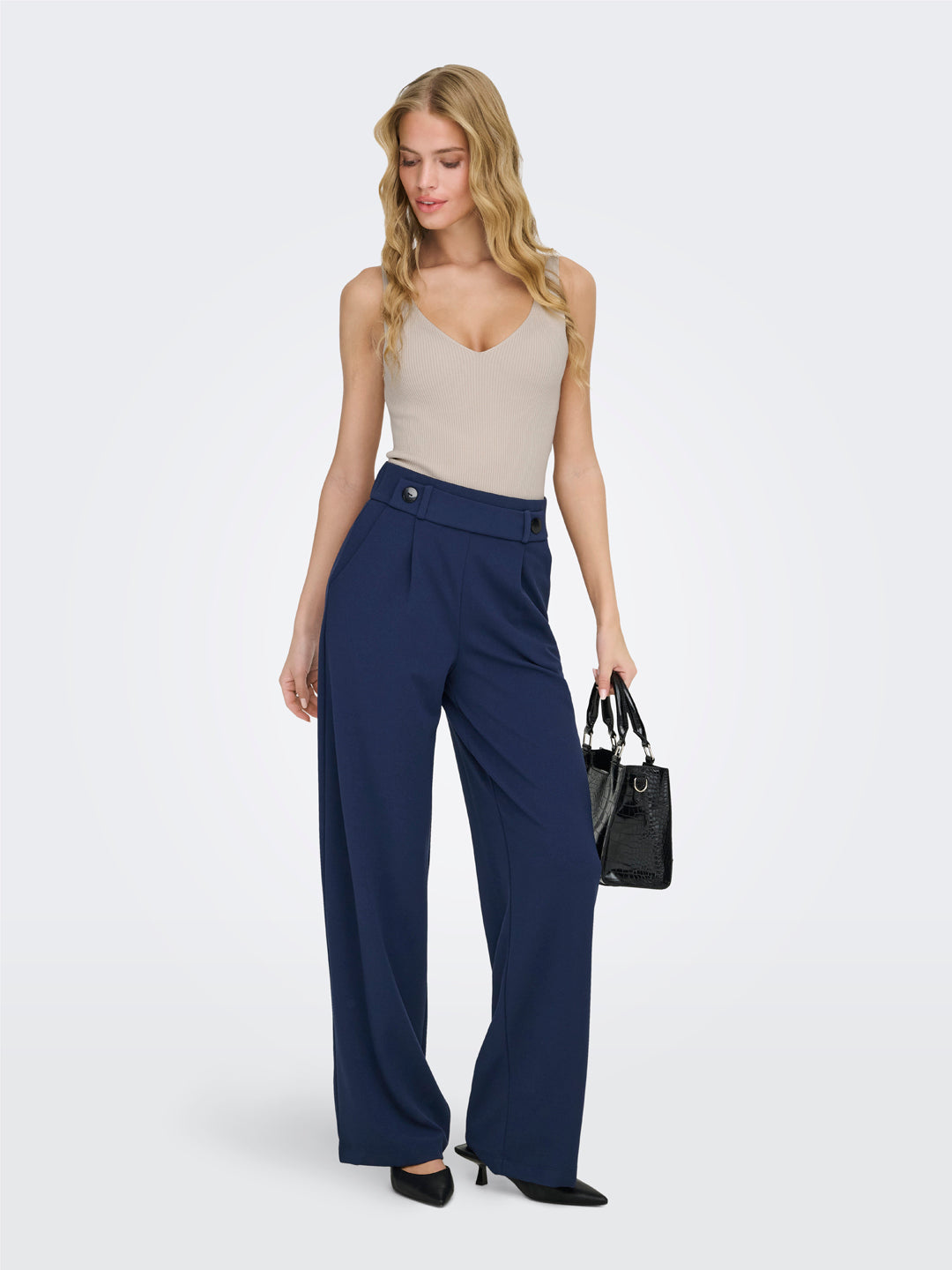 Navy High Rise Regular Fit Pants