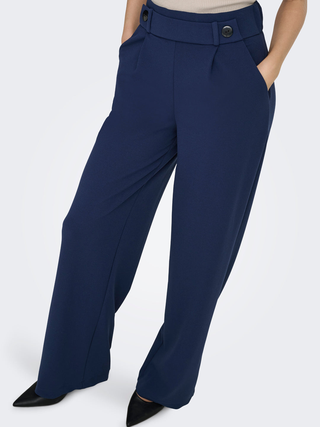 Navy High Rise Regular Fit Pants