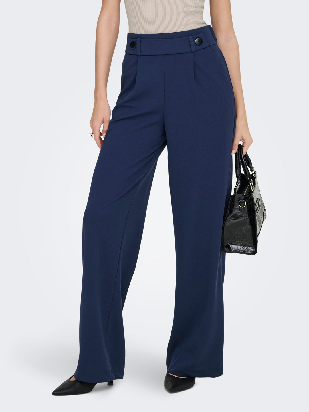 Navy High Rise Regular Fit Pants