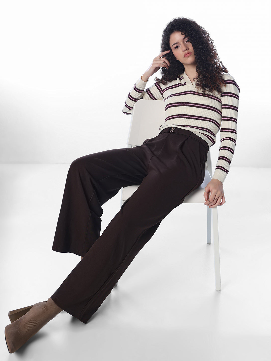 Coffee Brown Belt Detail Pants
